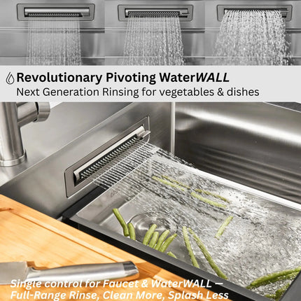 FORNO ACQUA 33 in. Drop-In/Undermount 50/50 Double Bowl Stainless Steel Sink with Faucet & Waterfall FORNO ACQUA