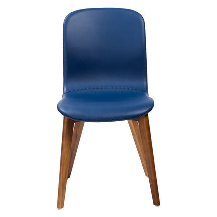 Set of Two Blue and Brown Upholstered Leather Dining Side Chairs HomeRoots