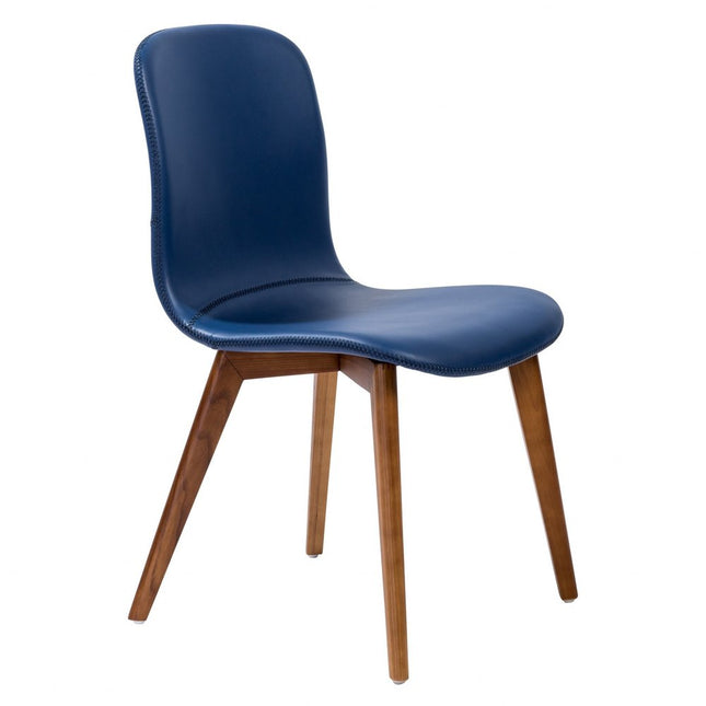 Set of Two Blue and Brown Upholstered Leather Dining Side Chairs HomeRoots