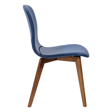 Set of Two Blue and Brown Upholstered Leather Dining Side Chairs HomeRoots