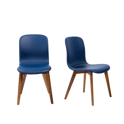 Set of Two Blue and Brown Upholstered Leather Dining Side Chairs HomeRoots