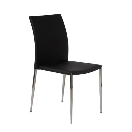 Set of Two Black and Silver Upholstered Faux Leather Dining Side Chairs HomeRoots