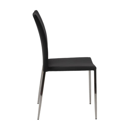 Set of Two Black and Silver Upholstered Faux Leather Dining Side Chairs