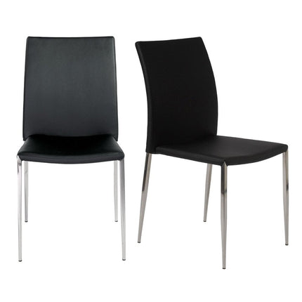 Set of Two Black and Silver Upholstered Faux Leather Dining Side Chairs HomeRoots