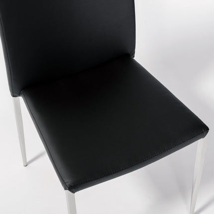 Set of Two Black and Silver Upholstered Faux Leather Dining Side Chairs