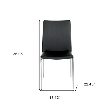 Set of Two Black and Silver Upholstered Faux Leather Dining Side Chairs HomeRoots