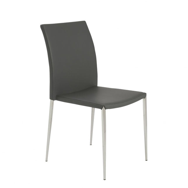 Set of Two Gray and Silver Upholstered Leather Dining Side Chairs HomeRoots