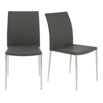 Set of Two Gray and Silver Upholstered Leather Dining Side Chairs HomeRoots