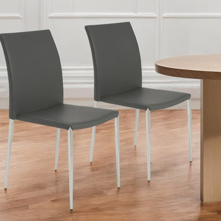 Set of Two Gray and Silver Upholstered Leather Dining Side Chairs HomeRoots