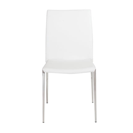 Set of Two White and Silver Upholstered Faux Leather Dining Side Chairs HomeRoots