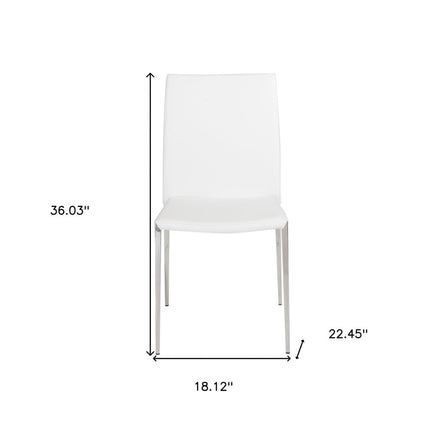 Set of Two White and Silver Upholstered Faux Leather Dining Side Chairs HomeRoots