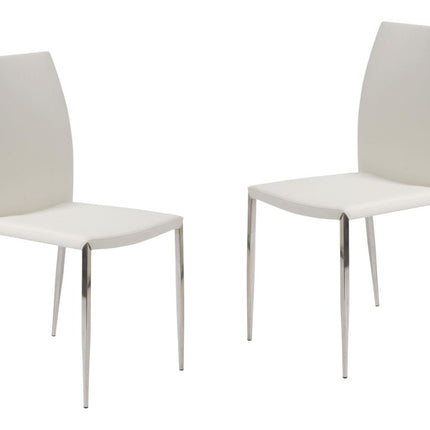 Set of Two White and Silver Upholstered Faux Leather Dining Side Chairs HomeRoots