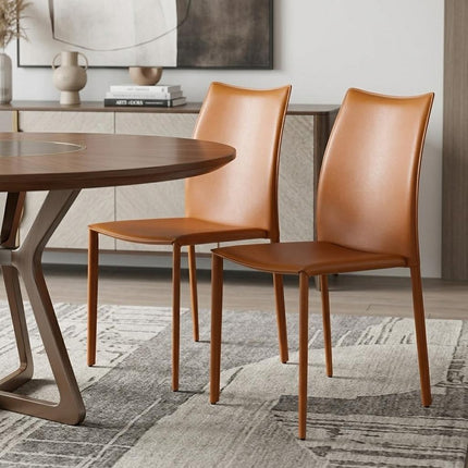 Set of Two Terra Cotta Upholstered Leather Dining Side Chairs HomeRoots