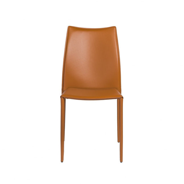 Set of Two Terra Cotta Upholstered Leather Dining Side Chairs HomeRoots