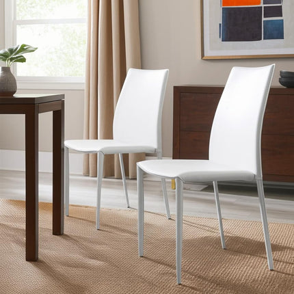 Set of Two White Upholstered Leather Dining Side Chairs HomeRoots