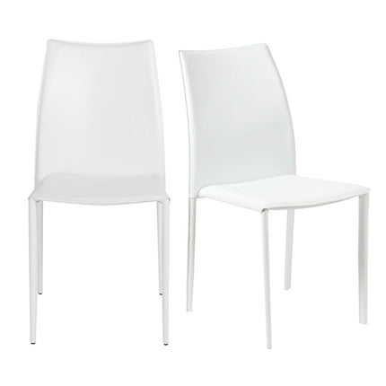 Set of Two White Upholstered Leather Dining Side Chairs HomeRoots