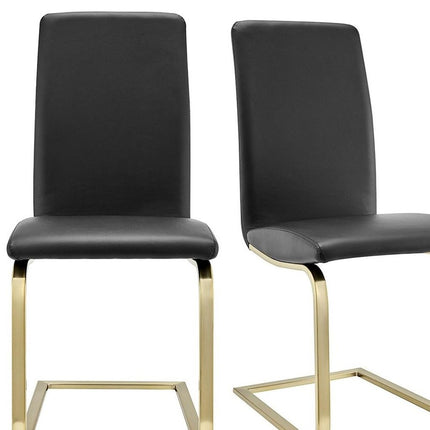 Set of Two Black and Gold Upholstered Leather Dining Side Chairs HomeRoots