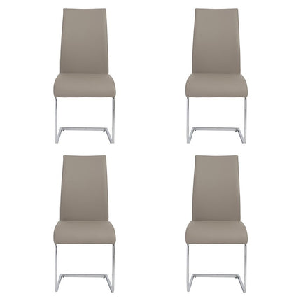Set of Four Taupe and Silver Upholstered Leather Dining Side Chairs HomeRoots