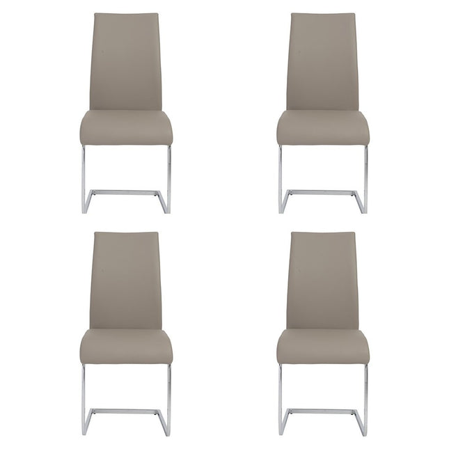 Set of Four Taupe and Silver Upholstered Leather Dining Side Chairs HomeRoots