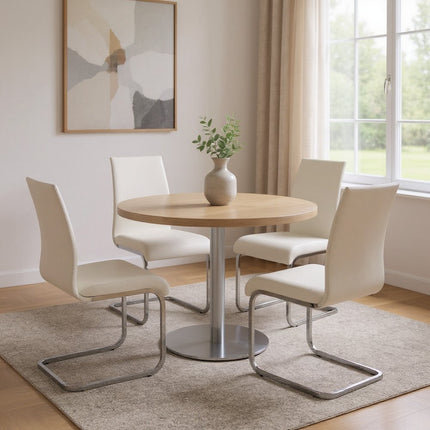 Set of Four White and Silver Upholstered Leather Dining Side Chairs HomeRoots