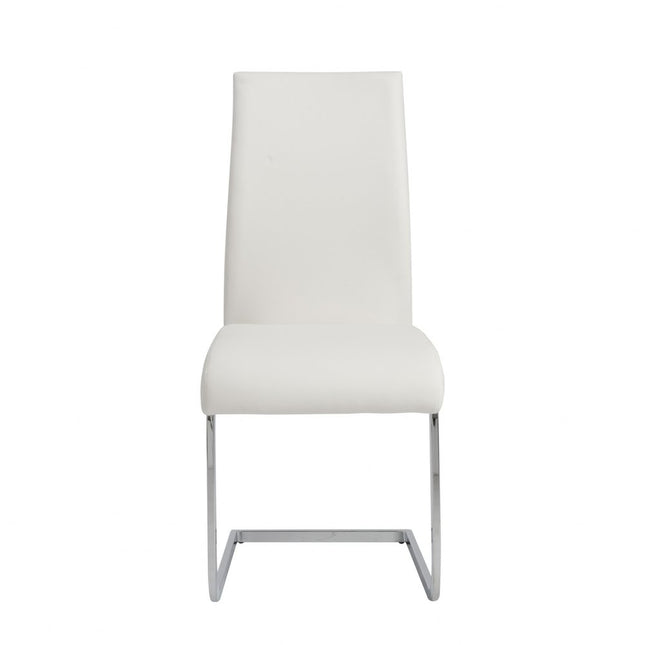 Set of Four White and Silver Upholstered Leather Dining Side Chairs HomeRoots