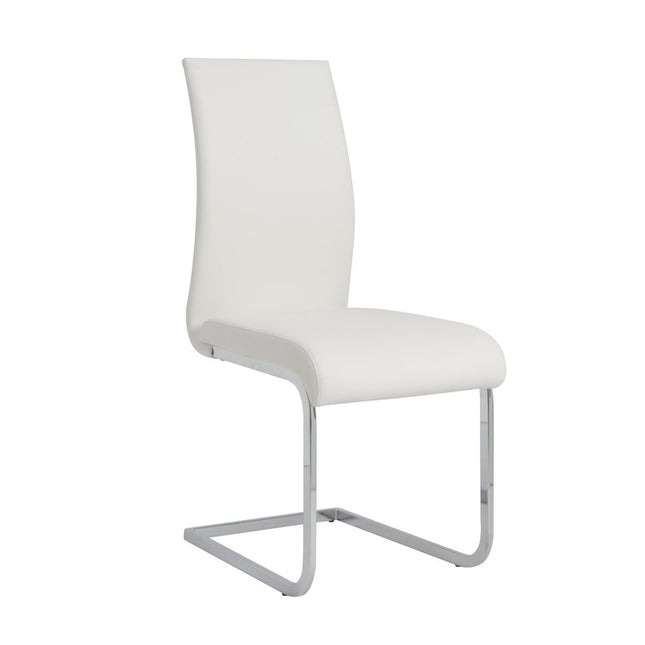 Set of Four White and Silver Upholstered Leather Dining Side Chairs HomeRoots