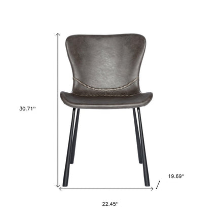 Set of Two Gray and Silver Upholstered Leather Dining Side Chairs HomeRoots