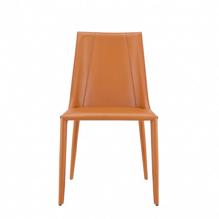 Terra Cotta Upholstered Leather Dining Side Chair HomeRoots