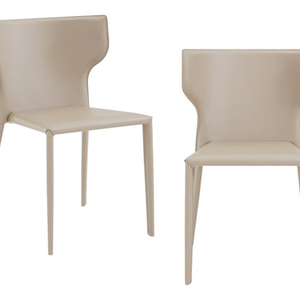 Set of Two Beige Upholstered Leather Curved Back Dining Side Chairs HomeRoots