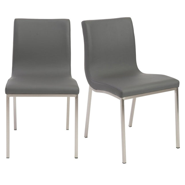 Set of Two Gray And Silver Upholstered Leather Dining Side Chairs HomeRoots