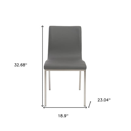 Set of Two Gray And Silver Upholstered Leather Dining Side Chairs HomeRoots