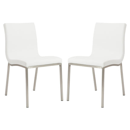 Set of Two Minimalist White Faux Faux Leather Chairs HomeRoots