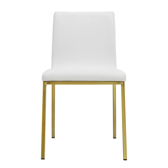 Set of Two White and Gold Upholstered Leather Dining Side Chairs HomeRoots