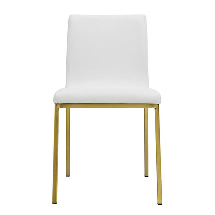 Set of Two White and Gold Upholstered Leather Dining Side Chairs HomeRoots
