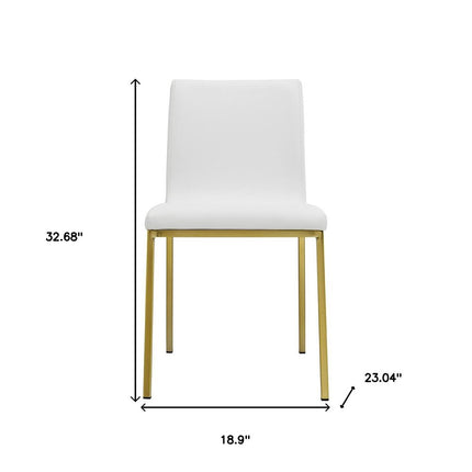 Set of Two White and Gold Upholstered Leather Dining Side Chairs HomeRoots