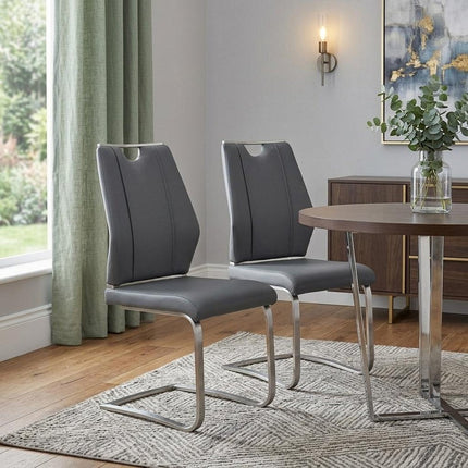 Set of Two Gray and Silver Upholstered Leather Dining Side Chairs HomeRoots