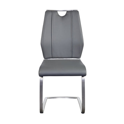 Set of Two Gray and Silver Upholstered Leather Dining Side Chairs HomeRoots