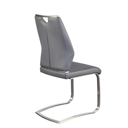 Set of Two Gray and Silver Upholstered Leather Dining Side Chairs HomeRoots