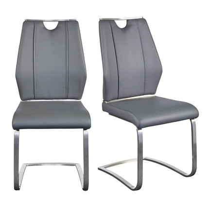 Set of Two Gray and Silver Upholstered Leather Dining Side Chairs HomeRoots