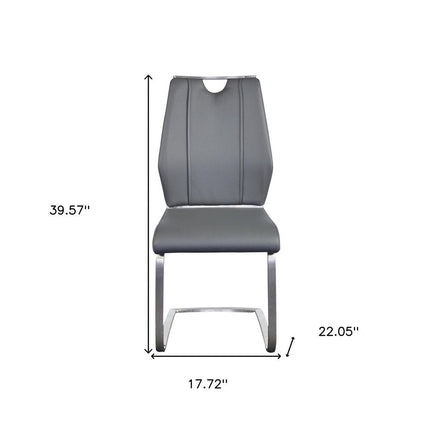 Set of Two Gray and Silver Upholstered Leather Dining Side Chairs HomeRoots