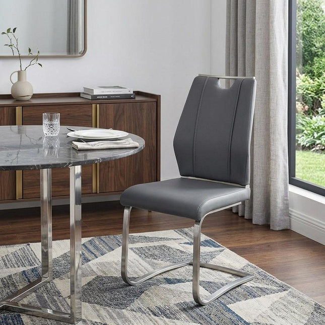 Set of Two Gray and Silver Upholstered Leather Dining Side Chairs HomeRoots