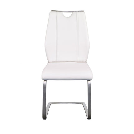 Set of Two White and Silver Upholstered Leather Dining Side Chairs HomeRoots