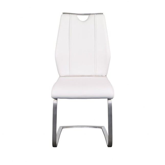 Set of Two White and Silver Upholstered Leather Dining Side Chairs HomeRoots