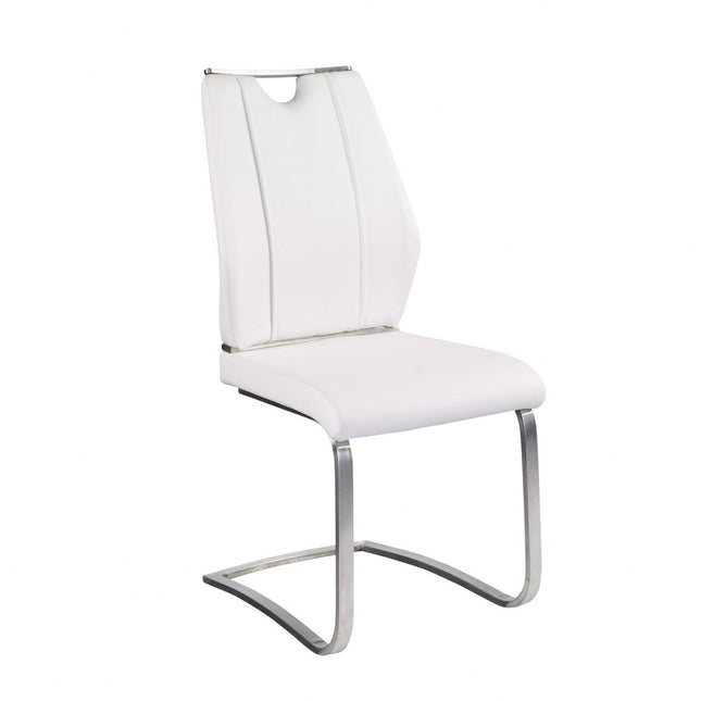 Set of Two White and Silver Upholstered Leather Dining Side Chairs HomeRoots