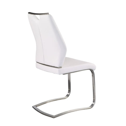 Set of Two White and Silver Upholstered Leather Dining Side Chairs HomeRoots