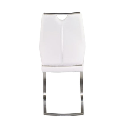Set of Two White and Silver Upholstered Leather Dining Side Chairs HomeRoots