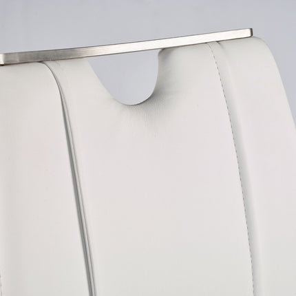 Set of Two White and Silver Upholstered Leather Dining Side Chairs HomeRoots