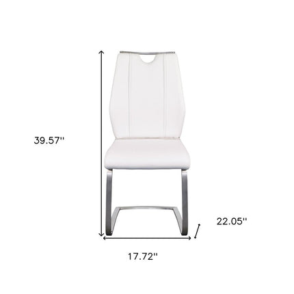 Set of Two White and Silver Upholstered Leather Dining Side Chairs HomeRoots