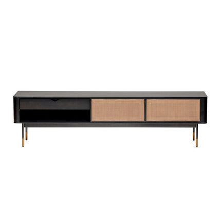 Black Wood and Wicker Media Stand HomeRoots