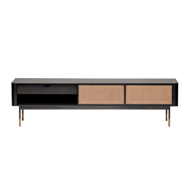 Black Wood and Wicker Media Stand HomeRoots